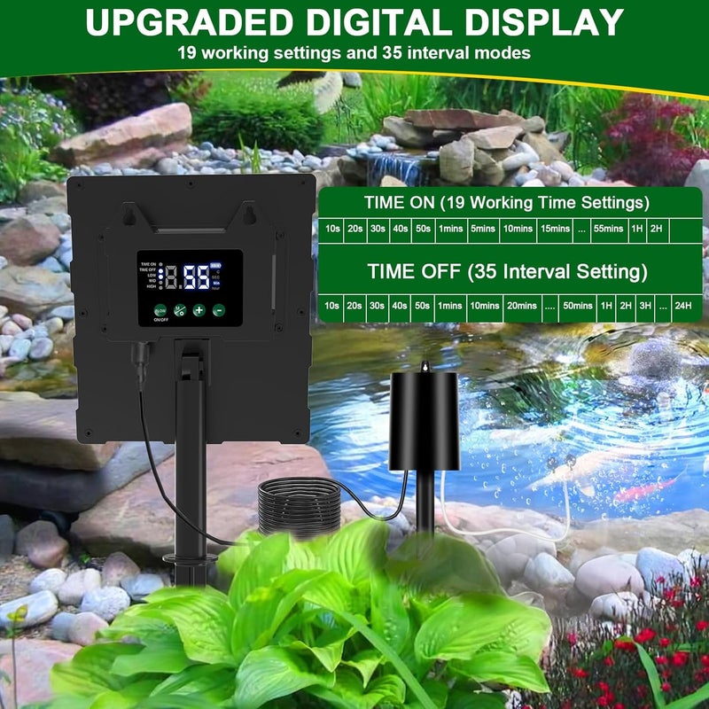 Srygery Upgraded Digital Display Solar Pond Aerator, 3 Working Modes(Low/Med/High) Solar Aerator for Outdoor Ponds with Timing Function, Solar Air Pump with Bubble Regulator for Small Ponds, Fish Tanks - Image 2